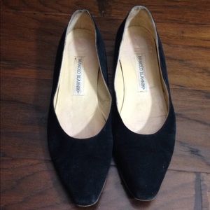 Manolo Blahnik Black Suede Flats